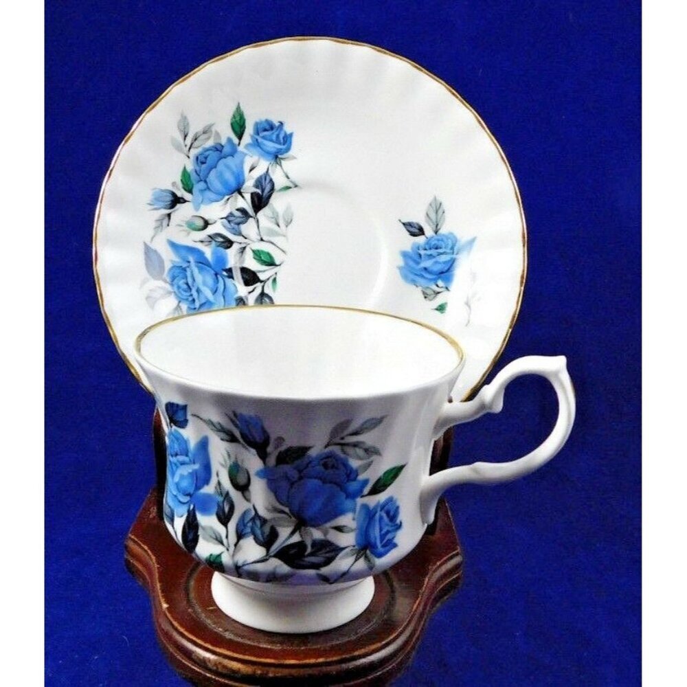 Bluebird Bone China England Blue Roses Tea Cup & Saucer